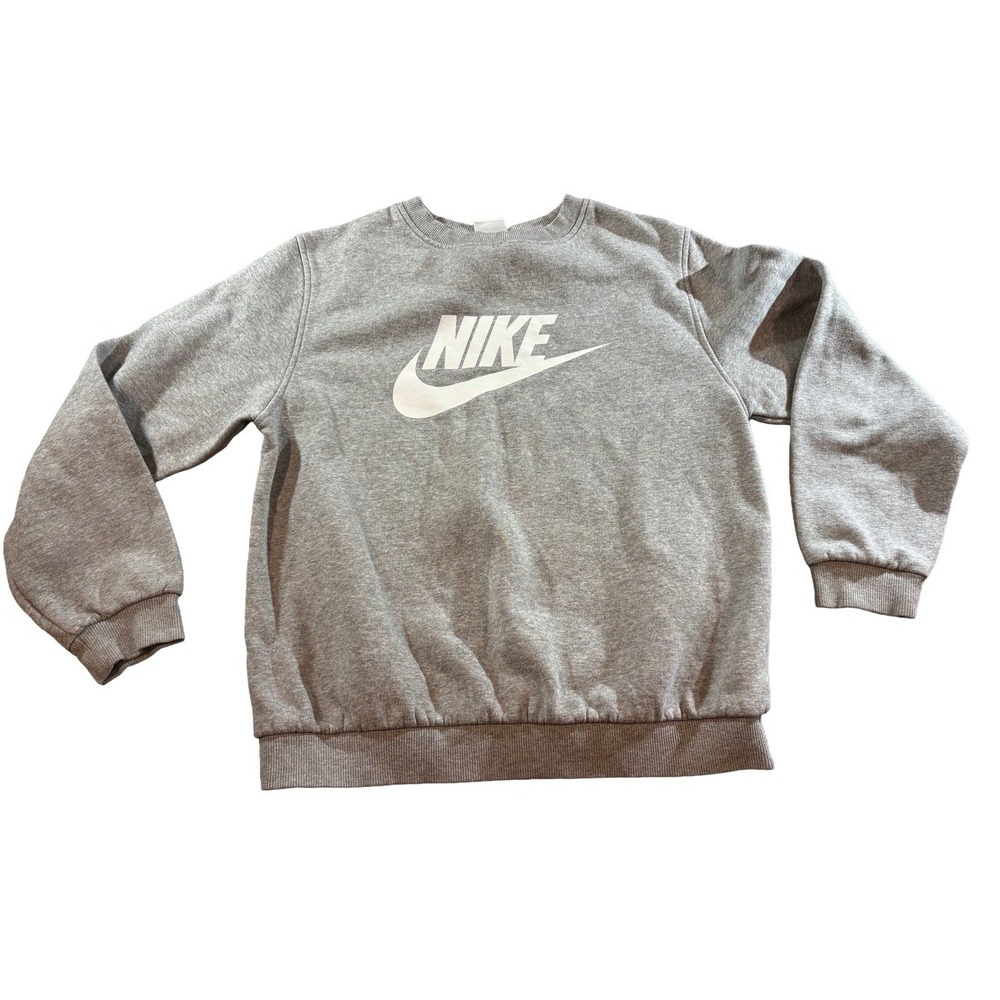 Youth Nike XL Gray Swoosh Classic Logo‎ Grey Sweatshirt White Preppy Sporty